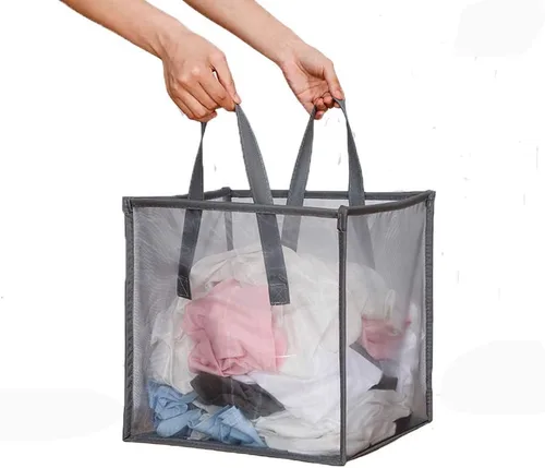 Miniatura 10 de HONOMA - Bolsas de lavandería con asas, cesta de ropa sucia de malla plegable y portátil, plegable para guardar la ropa, para habitación de niños
