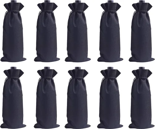 Miniatura 8 de 10 bolsas de vino de arpillera azul marino, 5.9 inx13.8 in/6.0"x14.0'' con cordón y forro para botellas de vino, bolsas de arpillera para botellas
