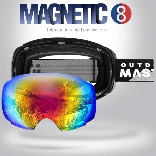 Miniatura 2 de OutdoorMaster Gafas de esquí PRO – sin marco, lente intercambiable, 100% protección UV400, gafas de nieve para hombres y mujeres Blackframe