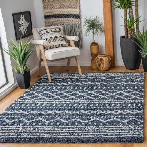 SAFAVIEH Colección Arizona Shag ASG741L Tapete de área, 1.6 pulgadas de grosor, diseño marroquí, no desprende pelusa, de fácil cuidado, para sala o
