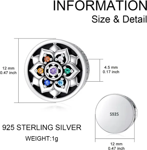 Miniatura 6 de PEIMKO Dijes personalizados de loto, girasol, margarita, mal de ojo, cuentas de plata de ley, cuentas de foto de flor de serpiente, collar de regalo