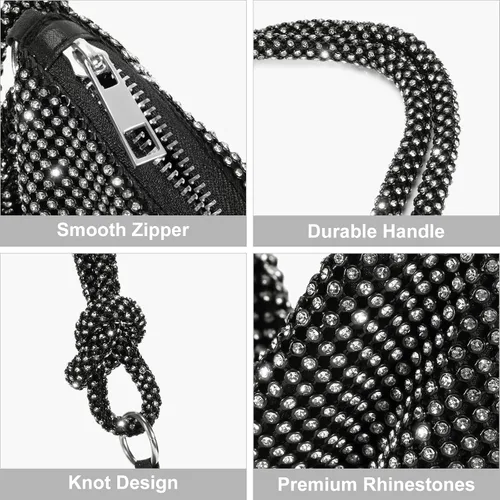 Miniatura 2 de Rhinestone Purses for Women Chic Sparkly Evening Handbag Bling Hobo Bag Shiny Silver Clutch Purse for Party