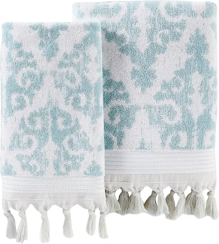 Miniatura 7 de SKL Home Mirage Fringe - Juego de 2 toallas de baño, 2 toallas de mano, color aguamarina