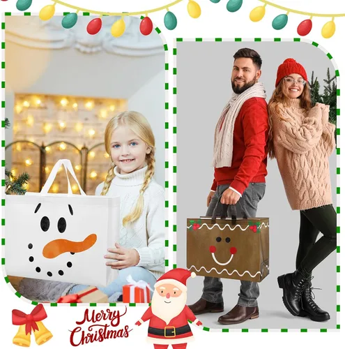 Miniatura 5 de Hosuly 16 piezas 17" Bolsas de regalo grandes de Navidad con asas Bolsas de compras reutilizables Bolsa de compras no tejida reutilizable