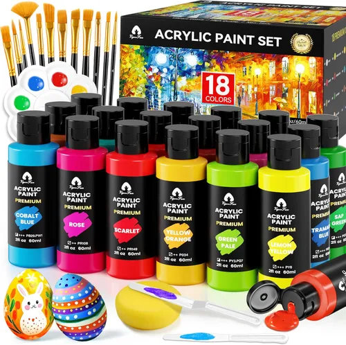 Miniatura 8 de Juego de 40 piezas de pintura acrílica - 24 colores (2 onzas/60ml) con 12 pinceles, 2 cuchillos y paleta - Pigmentos ricos para adultos, artistas