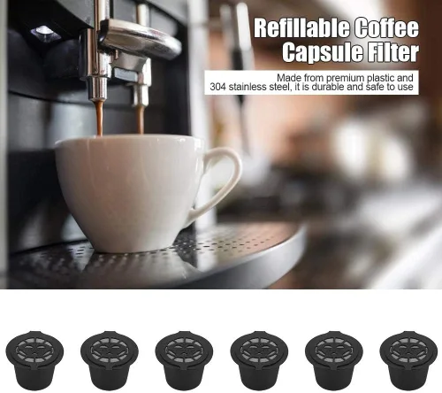 Miniatura 8 de 6 cápsulas de café de filtros de cápsulas, cestas de plástico y acero inoxidable, rellenables, cápsulas de café reutilizables, cápsulas