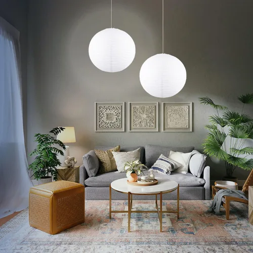 Miniatura 7 de Faroles de papel redondos blancos de 19.68 pulgadas, lámpara colgante de linterna de papel china/japonesa, pantalla grande para decoración