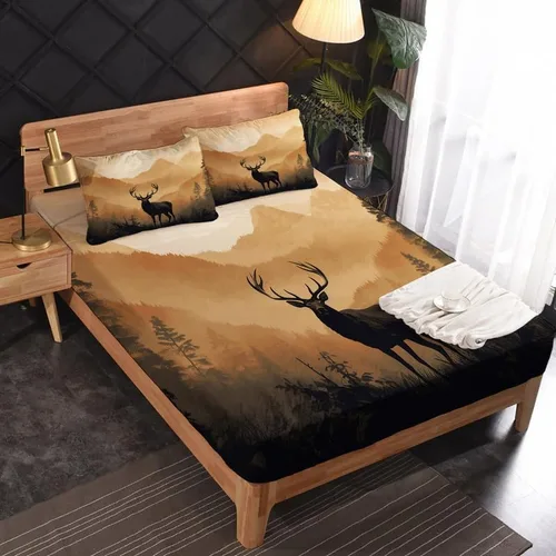 Miniatura 2 de Juego de sábanas de tamaño individual: sábanas de ciervo, sábanas y fundas de almohada de montaña brumosa, microfibra suave, bolsillo profundo y sin