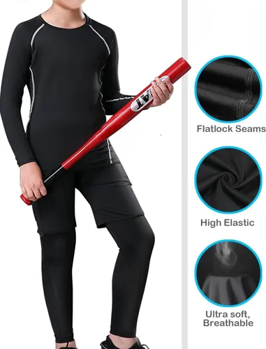 Miniatura 4 de HOPLYNN Paquete de 4 pantalones de compresión para niños y jóvenes, mallas atléticas, capa base debajo de los pantalones, equipo para deportes