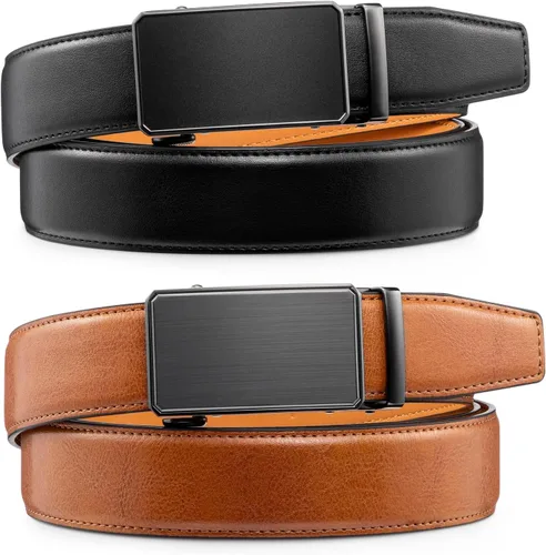 Miniatura 4 de Zitahli Cinturón para hombre, paquete de 2 unidades, diseño de cinturón de cuero para trabajo, negocios y pantalones de golf casuales, accesorios