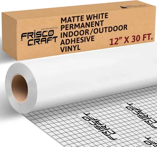 Frisco Craft Rollo de vinilo permanente blanco mate, vinilo permanente para exteriores, resistente al agua y a la intemperie, con respaldo