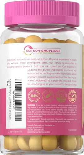 Miniatura 3 de Carlyle Gomitas prenatales con DHA y ácido fólico, 60 gomitas Suplemento multivitamínico y mineral para mujeres Sabor a fruta Sin OMG, sin