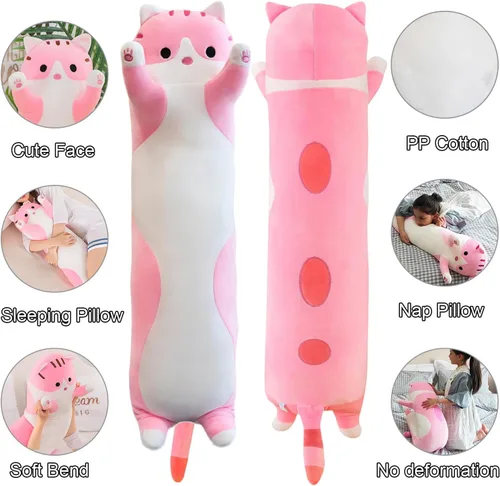 Miniatura 2 de Almohada gigante de gatos de peluche con dibujos animados y gatitos, almohada para dormir, suave y larga, almohada para el cuerpo, muñeca y gato