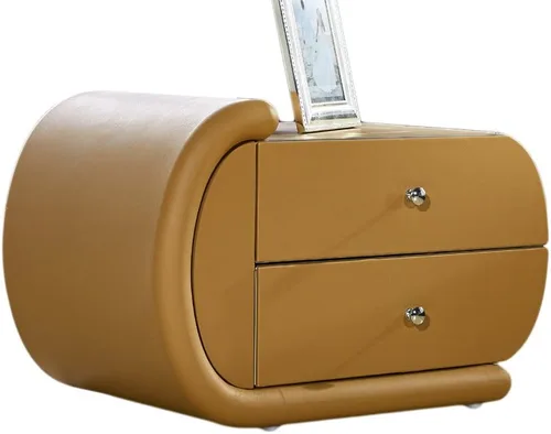 Miniatura 6 de Container Furniture Direct Thompson Collection - Mesita de noche contemporánea tapizada de piel sintética con tiradores de cajón cromados, estándar