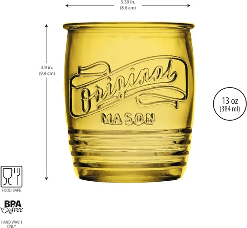 Miniatura 4 de Glaver's Juego de 4 vasos originales Mason Collins de colores surtidos para jugo, batidos, cócteles, tazas de vidrio finas para bebidas