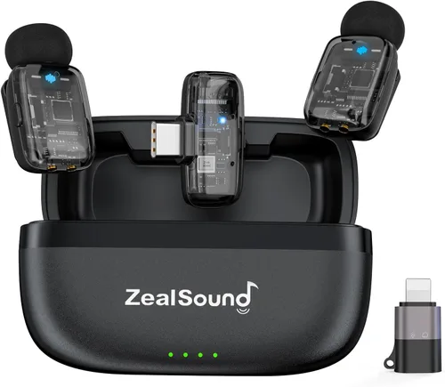 ZealSound Micrófono TikTok, micrófono inalámbrico Lavalier para iPhone, iPad, Android (USB-C/Lightning), mini micrófono con funda de carga,