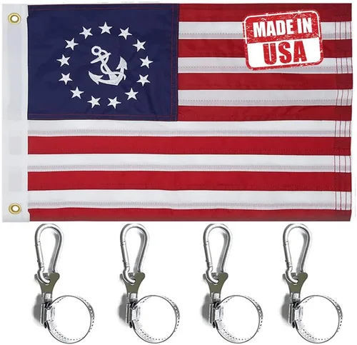 Miniatura 8 de Jayus Bandera de barco estadounidense bordada de doble cara pequeña de 12.5 x 18 pulgadas con 4 clips, bandera de barco de nailon de siete rayas