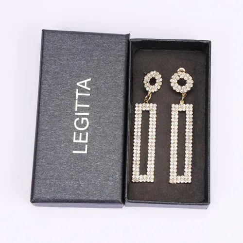 Miniatura 4 de Pendientes largos de diamantes de imitación, rectángulo con tachuelas circulares, joyería de moda