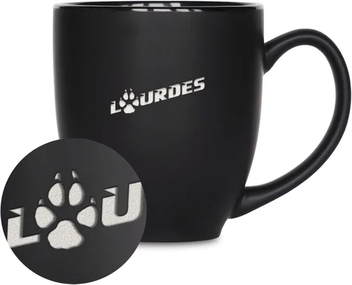 Miniatura 328 de Rico Industries - Taza de cerámica mate negra con grabado láser estándar de 15oz para NCAA (escuelas T & U) - Para bebidas calientes o frías