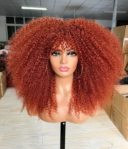 Miniatura 15 de Sweece - Peluca afro larga y rizada con flequillo para mujeres negras, peluca de cabello rizado de 17 pulgadas (17 pulgadas, negro)