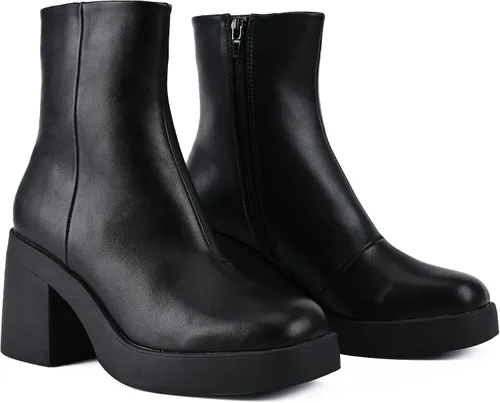 Miniatura 2 de Peach Ting - Botines para mujer tacón de plataforma gruesa con cierre de cremallera lateral color negro Audi3
