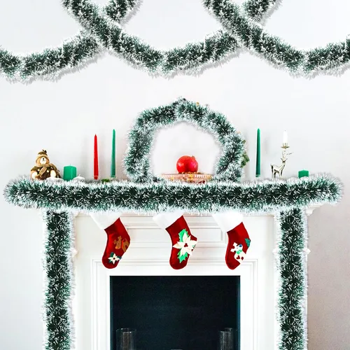 Miniatura 4 de Guirnalda de oropel verde de 50 pies para árbol de Navidad, decoraciones brillantes metálicas colgantes para decoración de árbol de Navidad