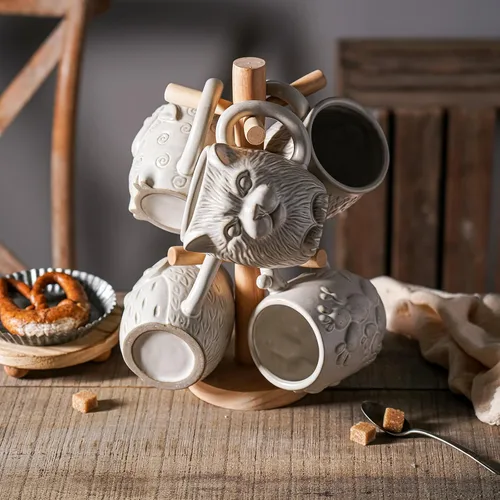 Miniatura 9 de Taza de café de cerámica de gato blanco de 20 onzas, taza de café grande de cerámica, taza con patrón de gato 3D novedoso para café, té, cacao