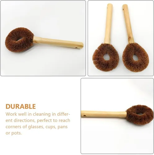Miniatura 3 de TEHAUX Cepillo para ollas con mango de madera de 9.44 pulgadas para sartenes, woks y platos, herramienta de limpieza eficaz de agarre cómodo