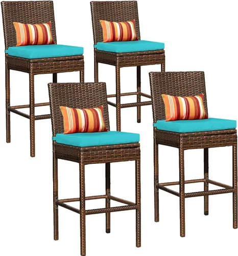 Miniatura 9 de Sundale Outdoor Juego de 4 taburetes de bar de 30 pulgadas de altura de asiento, taburetes de mimbre para patio con respaldo, silla de ratán marrón
