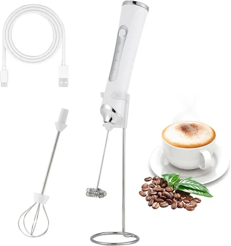 Espumador de leche eléctrico de mano con 2 cabezas, batidor de espuma de café con USB recargable de 3 velocidades, licuadora de espuma para latte,