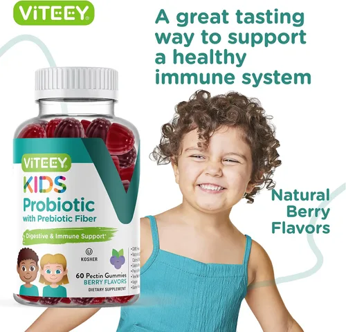 Miniatura 6 de Viteey - Gomitas probióticas para niños, más fibra de prebióticos, 2 mil millones de UFC Digestive Health, Gut Health, Constipation Relief for