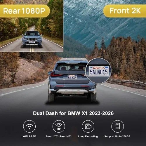Miniatura 2 de Fitcamx Adaptación de la cámara de tablero delantera 2K+trasera 1080P para BMW X1 2023-2026 Xdrive28i M35i U11 (HD2-6576), estilo OEM, video HD de 2