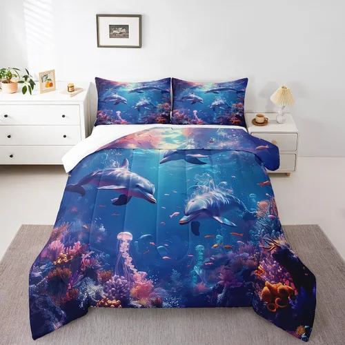 Miniatura 11 de Octopus - Juego de edredón para niños, tamaño matrimonial, nubes oscuras, olas del océano, juego de ropa de cama retro trippy decoración de Rojo