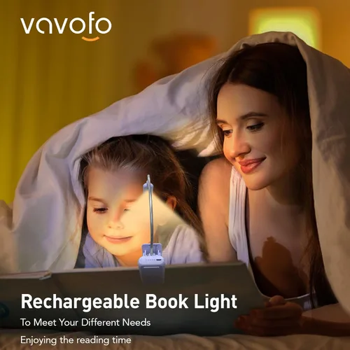 Miniatura 2 de VAVOFO - Luz de lectura recargable para libros en la cama para niños, 7 LED con luz de 9 niveles de blanco cálido y luz diurna, lámpara