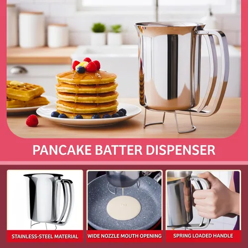 Miniatura 2 de Dispensador de masa para panqueques, vertedor gourmet de acero inoxidable, perfecto para hornear cupcales, waffles, pasteles y magdalenas
