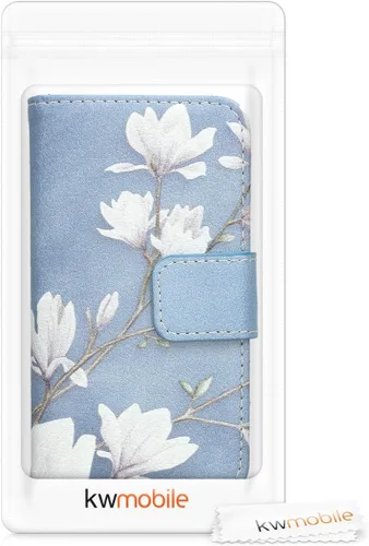 Miniatura 7 de kwmobile Funda tipo cartera compatible con Apple iPhone 4 y 4S, magnolias gris topo, blanco, azul y gris