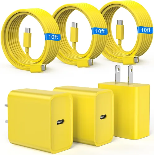 Miniatura 7 de Cargador de carga rápida para iPhone 16 y 15, paquete de 3 cargadores USB C PD de 20 W con cable de 10 pies, cable USB C tipo C para iPhone 16/16