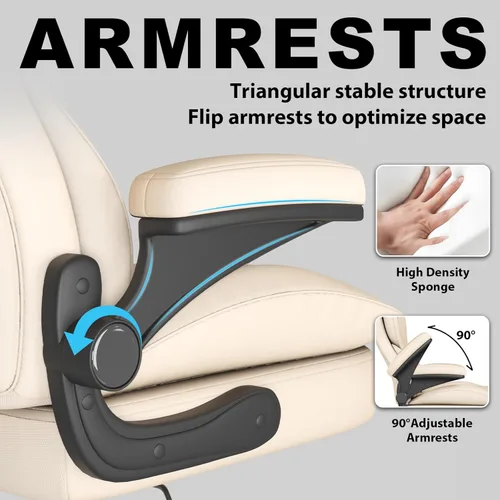 Miniatura 5 de Hovos Silla de oficina, ergonómica grande y alta silla de cuero de escritorio con brazos abatibles acolchados, bloqueo de inclinación ajustable