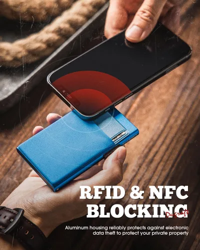 Miniatura 4 de DUGRAFT Tarjetero para tarjetas de crédito con bolsillo para dinero, minimalista, delgado, de aluminio, de metal, para hombres, con bloqueo RFID