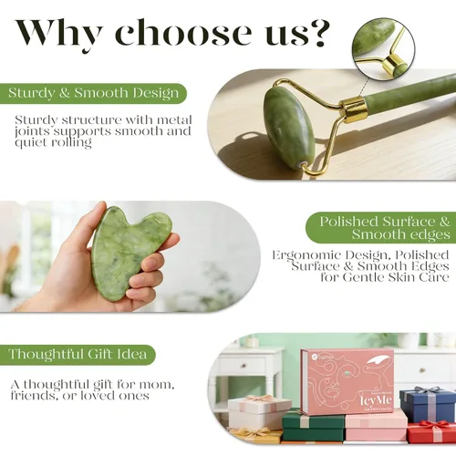 Miniatura 7 de BAIMEI IcyMe Gua Sha y rodillo de jade - Herramientas faciales, rodillo facial y juego de Gua Sha para reducir la hinchazón y el enrojecimiento