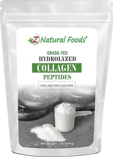 Z Natural Foods Polvo de péptidos de colágeno – Colágeno hidrolizado alimentado con pasto tipo 1 y tipo 3 sin sabor – para piel, cabello, uñas y