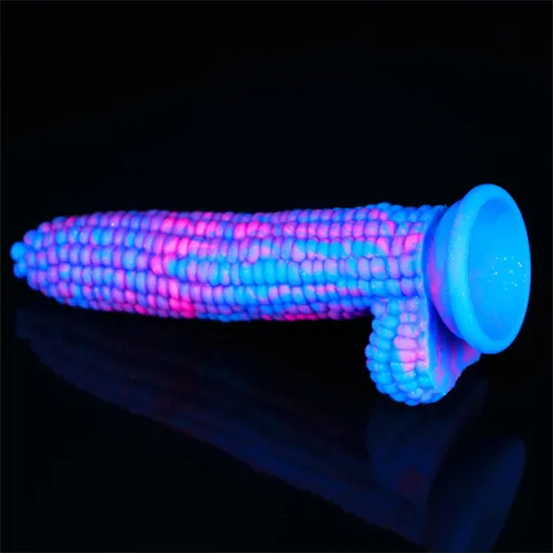 Miniatura 7 de Monster Consolador Colorido Grano Grande Maíz Adulto Sexo Juguete con Fuerte Ventosa 8 Pulgadas Flexible Suave Consoladores Vegetales - Azul