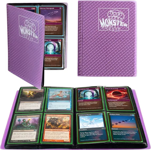 Miniatura 12 de Monster - Carpeta para tarjetas coleccionables de 4 bolsillos, álbum Holofoil negro, protección TCG antirrobo y anticaídas con bolsillos laterales