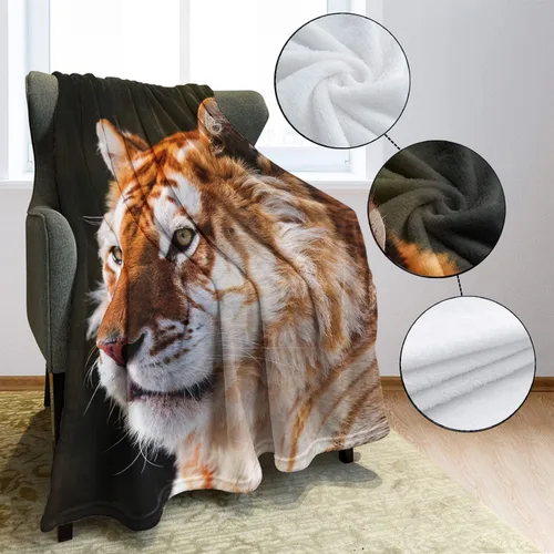 Miniatura 4 de HommomH Manta de retrato de tigre, 60 x 80 pulgadas, diseño de fotografía de animales salvajes, manta decorativa de forro polar suave y acogedora