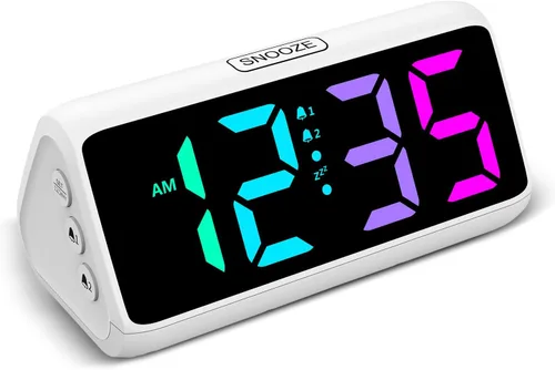 Miniatura 10 de Reloj despertador Netzu extra fuerte para personas que duermen pesadas, relojes despertador RGB para dormitorios para adultos mayores y niños, reloj
