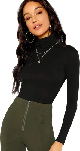 Miniatura 3 de Floerns - Camiseta de manga larga para mujer cuello alto básica y de corte ajustado