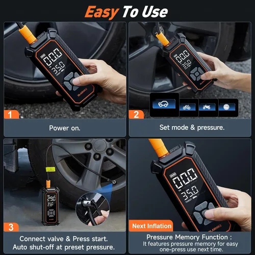 Miniatura 12 de OlarHike Compresor de aire portátil para inflado de neumáticos, inflado rápido, doble potencia, 6000 mAh y 12 V CC, bomba de aire inalámbrica