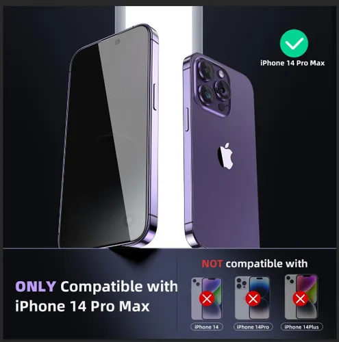 Miniatura 2 de Protector de pantalla de privacidad Ruwa para iPhone 14 Pro Max [Pack de 3] [17 cm] Película de vidrio templado para pantalla con marco