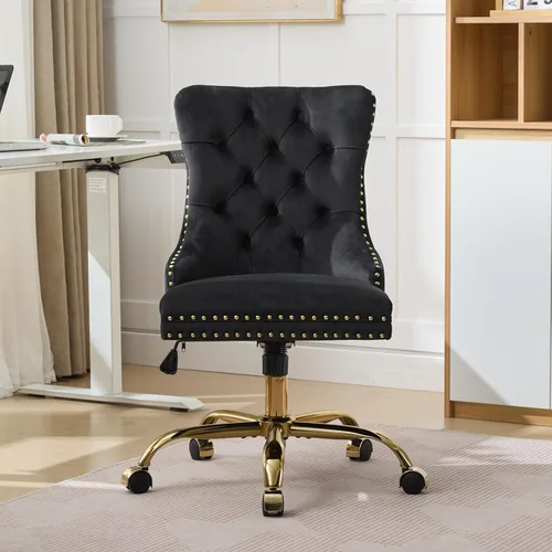 Miniatura 18 de Silla de escritorio, moderna silla de oficina en casa tapizada de terciopelo, sillas de escritorio giratorias de 360° sin brazos, sillas ergonómicas