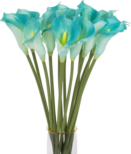 10 lirios de cala, flores artificiales de tallo largo de 26 pulgadas, lirios de arum realistas para boda, ramo de novia, decoración del hogar, Azul
